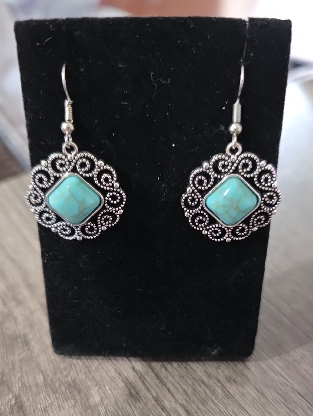 Silver Filigree Turquoise Drop Earrings - Women Jewelry